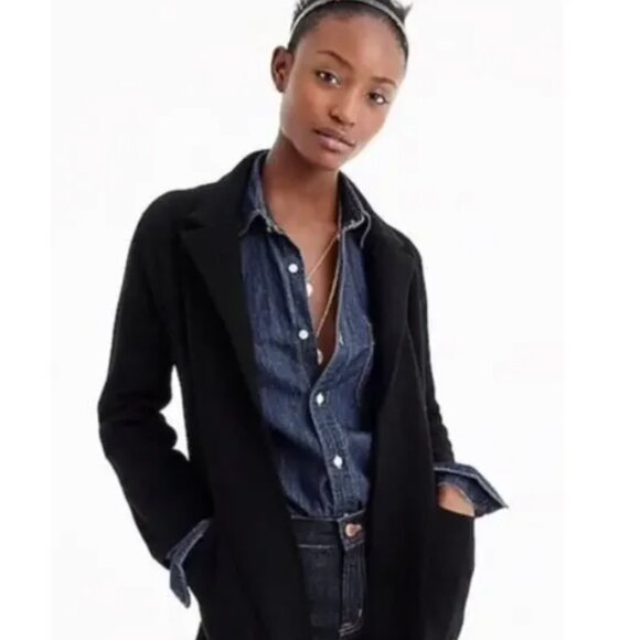 J. Crew Merino Wool Blend Sophia Collared Open Front Blazer Jacket Black Med - Picture 3 of 7